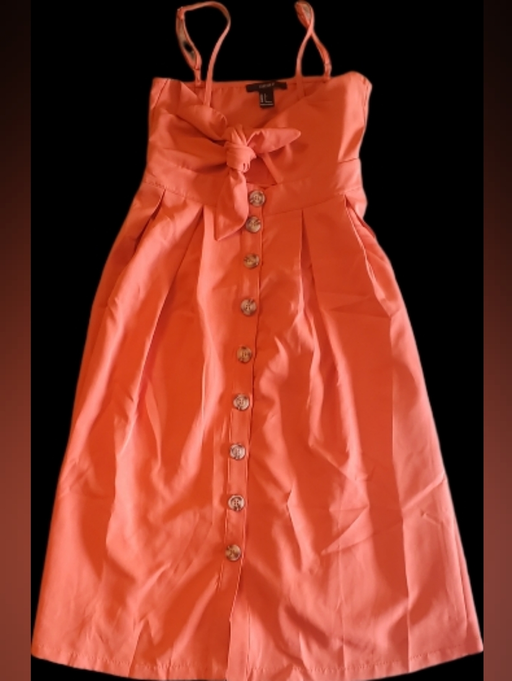 Coral Button-Front Sundress with Bow